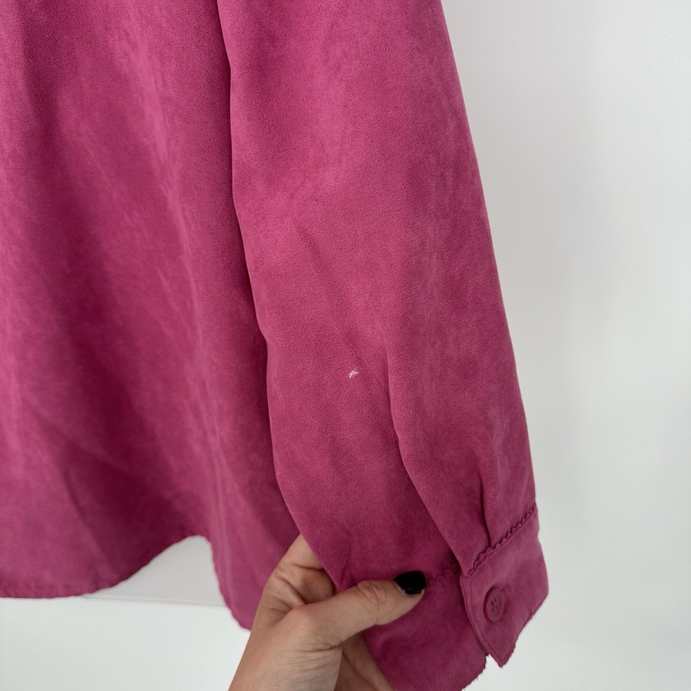 Studio Works 1X Button Up Shirt Top Long Sleeve Pink Suede-like Classic Preppy - Picture 9 of 9